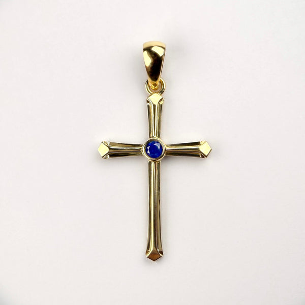Natural Blue Sapphire Cross Pendant | 0.20 ct | 18K Yellow Gold